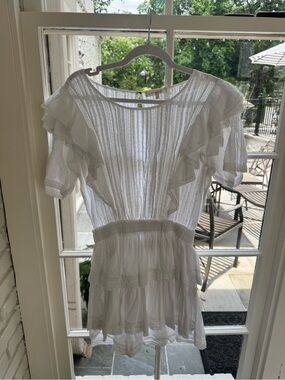 loveshackfancy jaylen mini dress LoveShackFancy Jaylen Strapless Embroidered Cotton-blend Mesh Mini Dress in Pink
